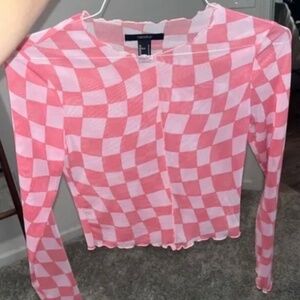 Forever 21 pink checkered mesh long sleeve